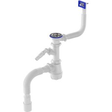 Сифон Aquant для кухни 1 1/2"х40 с метал. решеткой 70мм с прямоугол. переливом с отводом для стиральной машины с гофротрубой 40х40/50