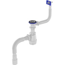 Сифон Aquant для кухни 1 1/2х40 с метал. решеткой 70мм с прямоугольным переливом с гофротрубой 40х40/50