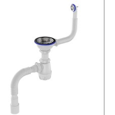 Сифон Aquant для кухни 3 1/2х40 с метал. решеткой 115мм, с круглым переливом с гофротрубой 40х40/50