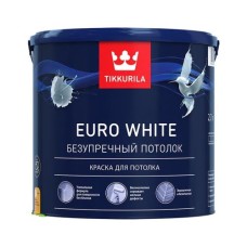 Краска ВД TIKKURILA Euro White, для потолка, глубоко мат, белая, 2,7л Краска ВД TIKKURILA Euro White, для потолка, глубоко мат, белая, 2,7л