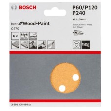 Лист шлифовальный для опорной тарелки BOSCH 6, 115мм, К60/120/240 Лист шлифовальный для опорной тарелки BOSCH 6, 115мм, К60/120/240