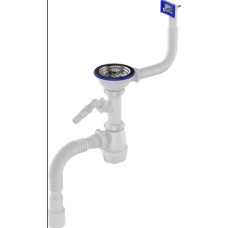Сифон Aquant для кухни 3 1/2х40 с метал. решеткой 115мм с прямоуг. переливом с отводом для стиральной машины с гофротрубой 40х40/50