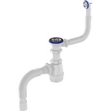 Сифон Aquant для кухни 1 1/2х40 с мет.решеткой 70 мм. с круглым переливом с гофротрубой 40х40