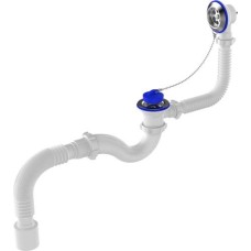 Сифон Aquant для ванны 1 1/2"х40 прямоточный с метал. решеткой с переливом с гофротрубой 40х50